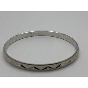 Crown Trifari Bracelet Size 7.25 Silvertone Engraved Etched Metal Signed Bangle